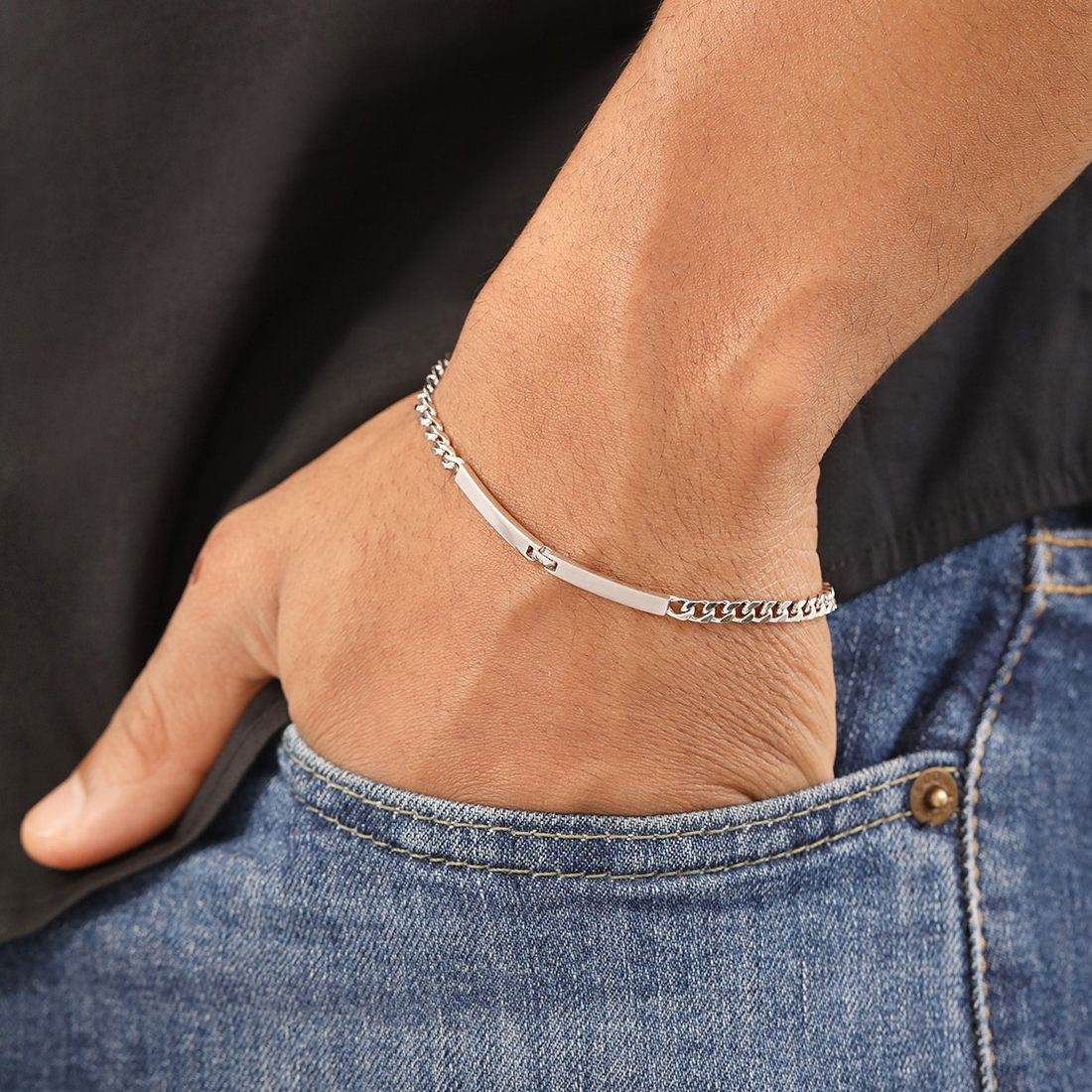 Shimmering Reflections Rhodium-Plated 925 Sterling Silver Link Chain Mens Bracelet