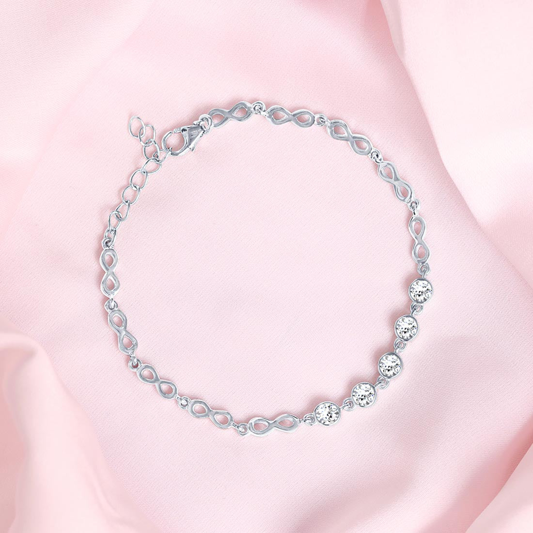 Infinity Rhodium Plated 925 Sterling Silver Link Bracelet