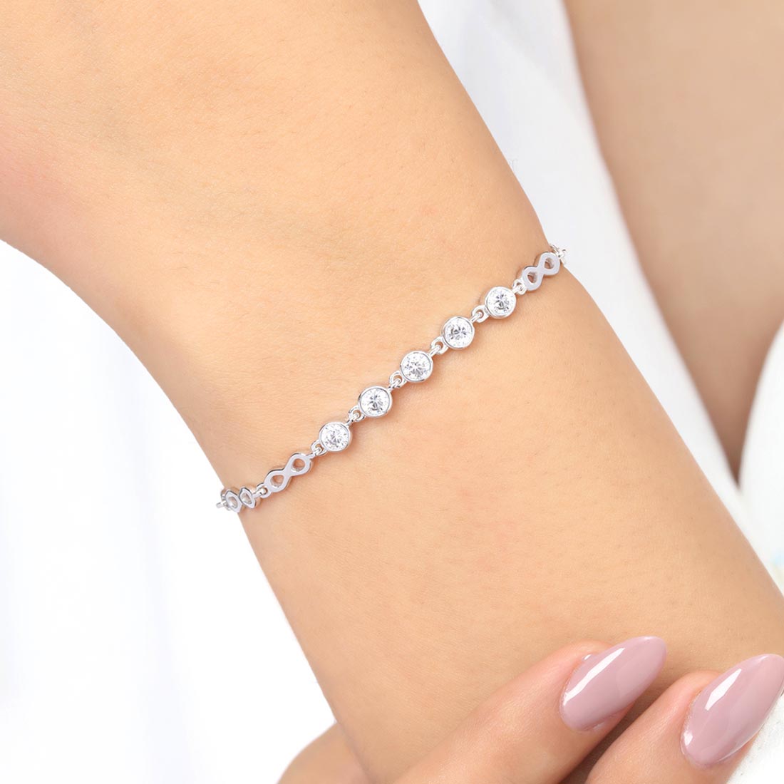 Infinity Rhodium Plated 925 Sterling Silver Link Bracelet