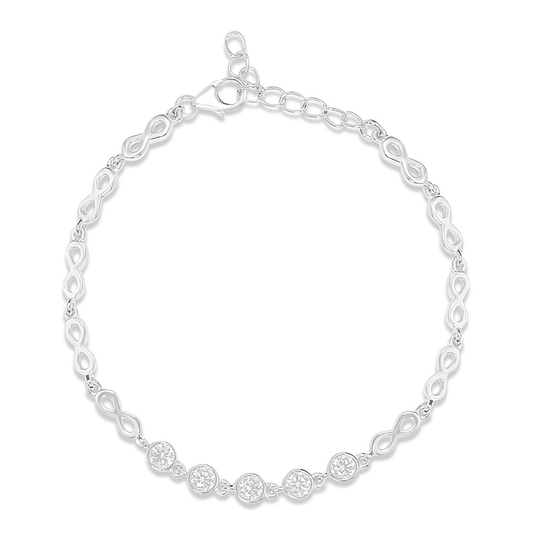 Infinity Rhodium Plated 925 Sterling Silver Link Bracelet