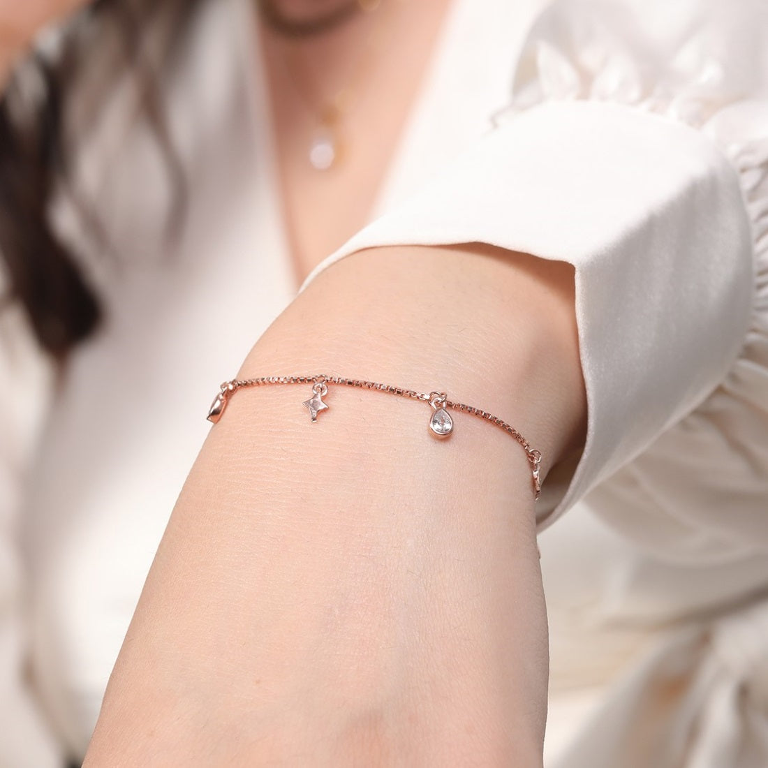 Stellar Radiance 925 Sterling Silver Rose Gold-Plated Bracelet