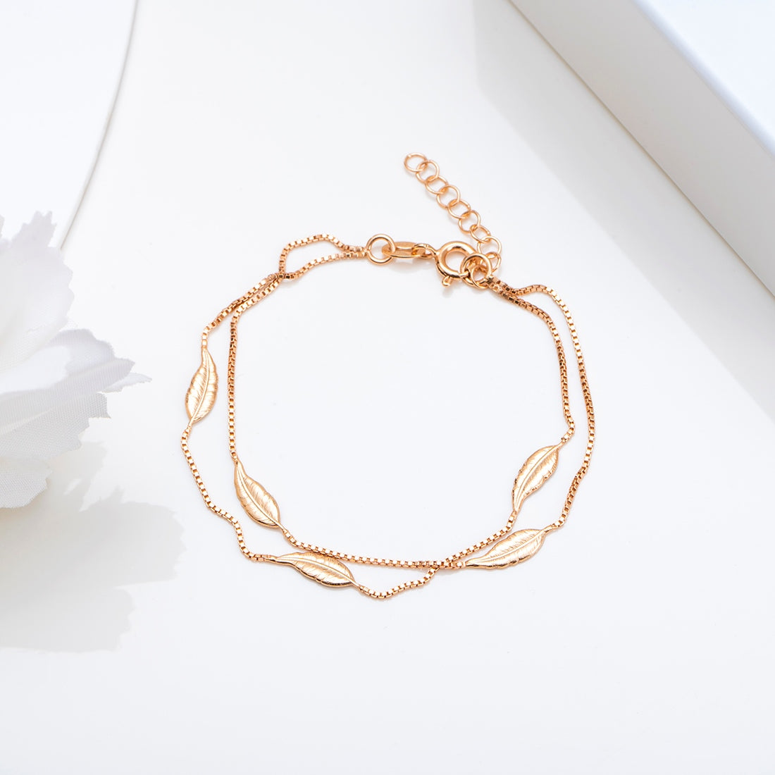 Leafy Foliage Rose Gold-Plated 925 Sterling Silver Bracelet