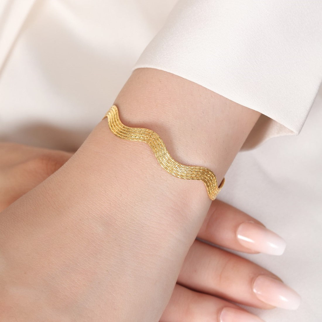 Golden Waves Gold Plated 925 Sterling Silver Wave Bracelet