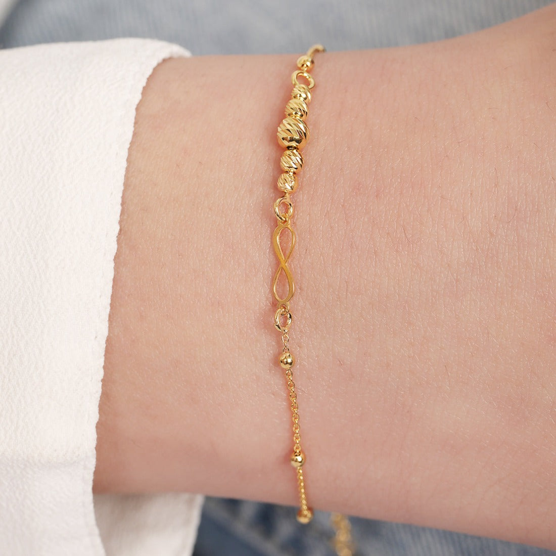 Infinity Gold Plated Beaded 925 Sterling Silver Chain Bracelet