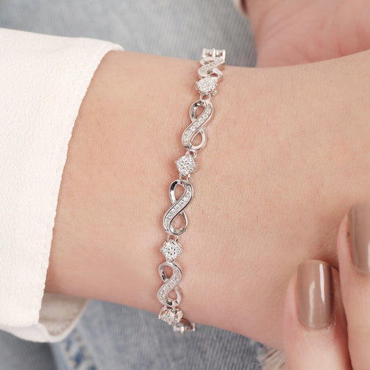 Infinite Brilliance CZ-Studded Rhodium-Plated 925 Sterling Silver Bracelet