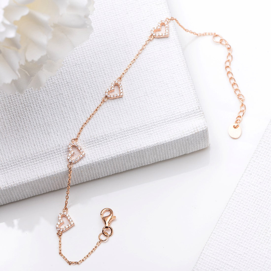 Heartfelt Radiance 925 Sterling Silver Rose Gold-Plated Bracelet