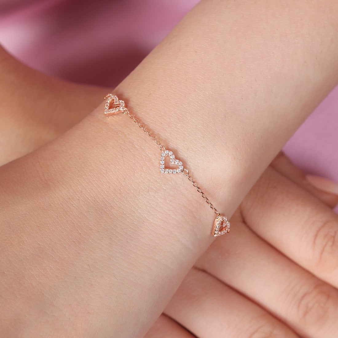 Heartfelt Radiance 925 Sterling Silver Rose Gold-Plated Bracelet