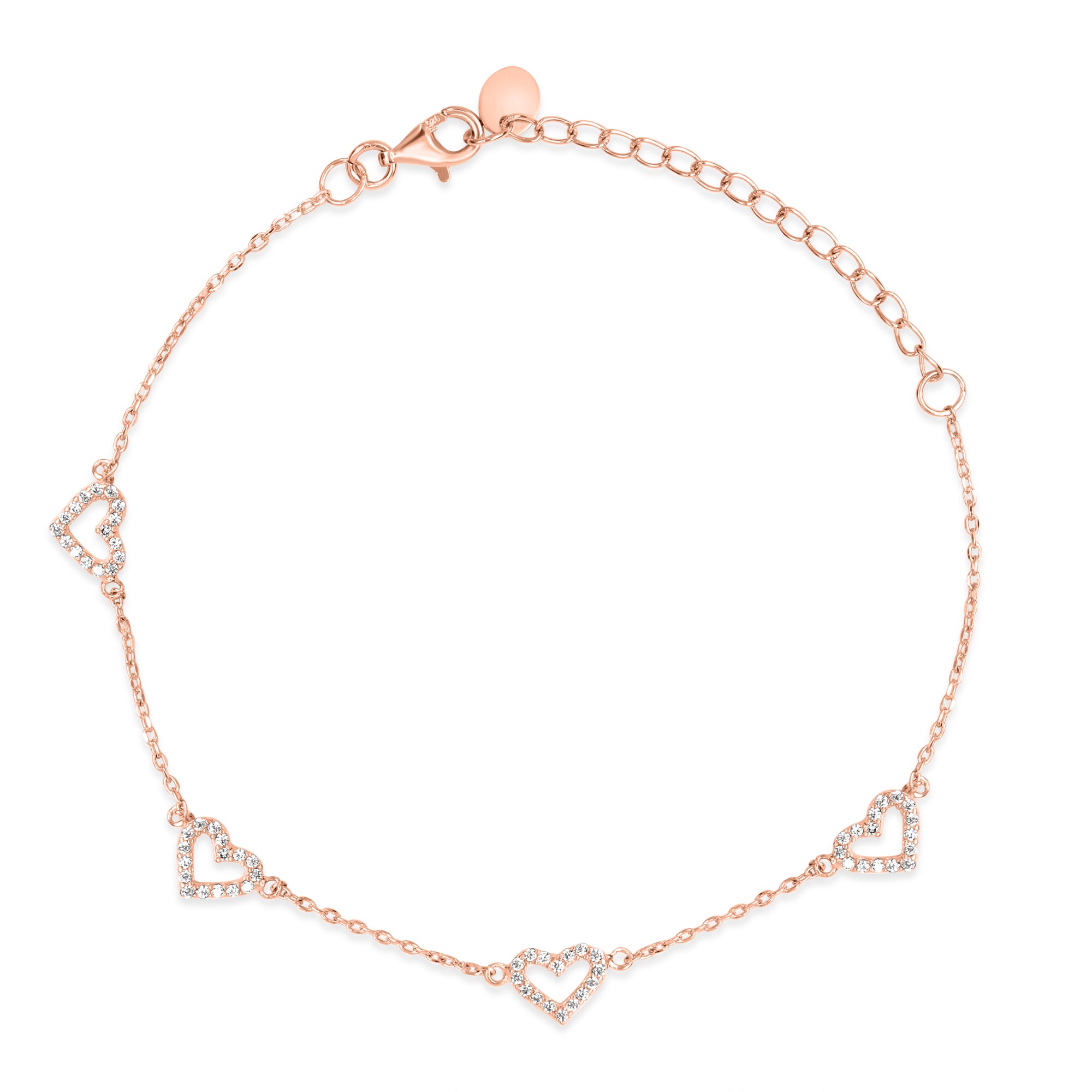 Heartfelt Radiance 925 Sterling Silver Rose Gold-Plated Bracelet