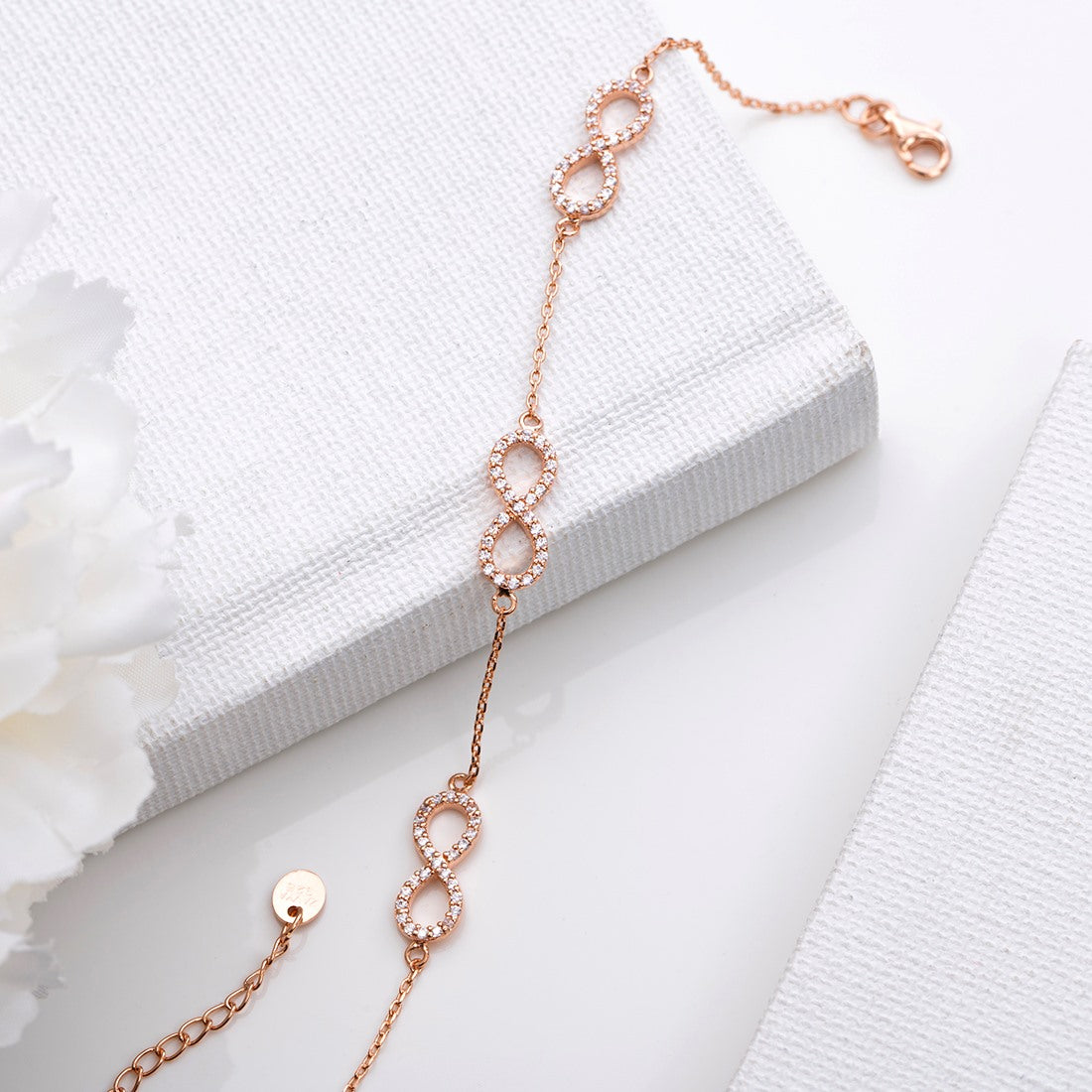 Eternal Radiance 925 Sterling Silver Rose Gold-Plated Infinity Bracelet