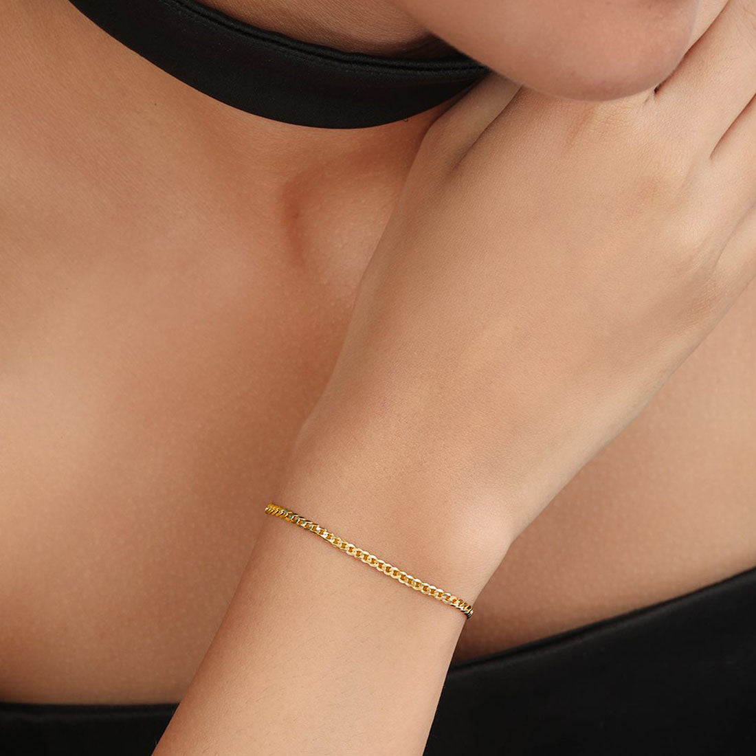 Minimalist Gold-Plated 925 Sterling Silver Women's Curb Chain Bracelet