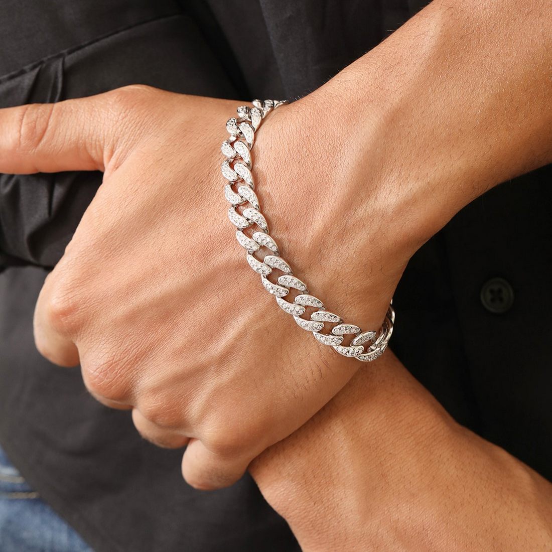 Blinged Out Cuban Link Rhodium Plated 925 Sterling Silver Men's Bracelet