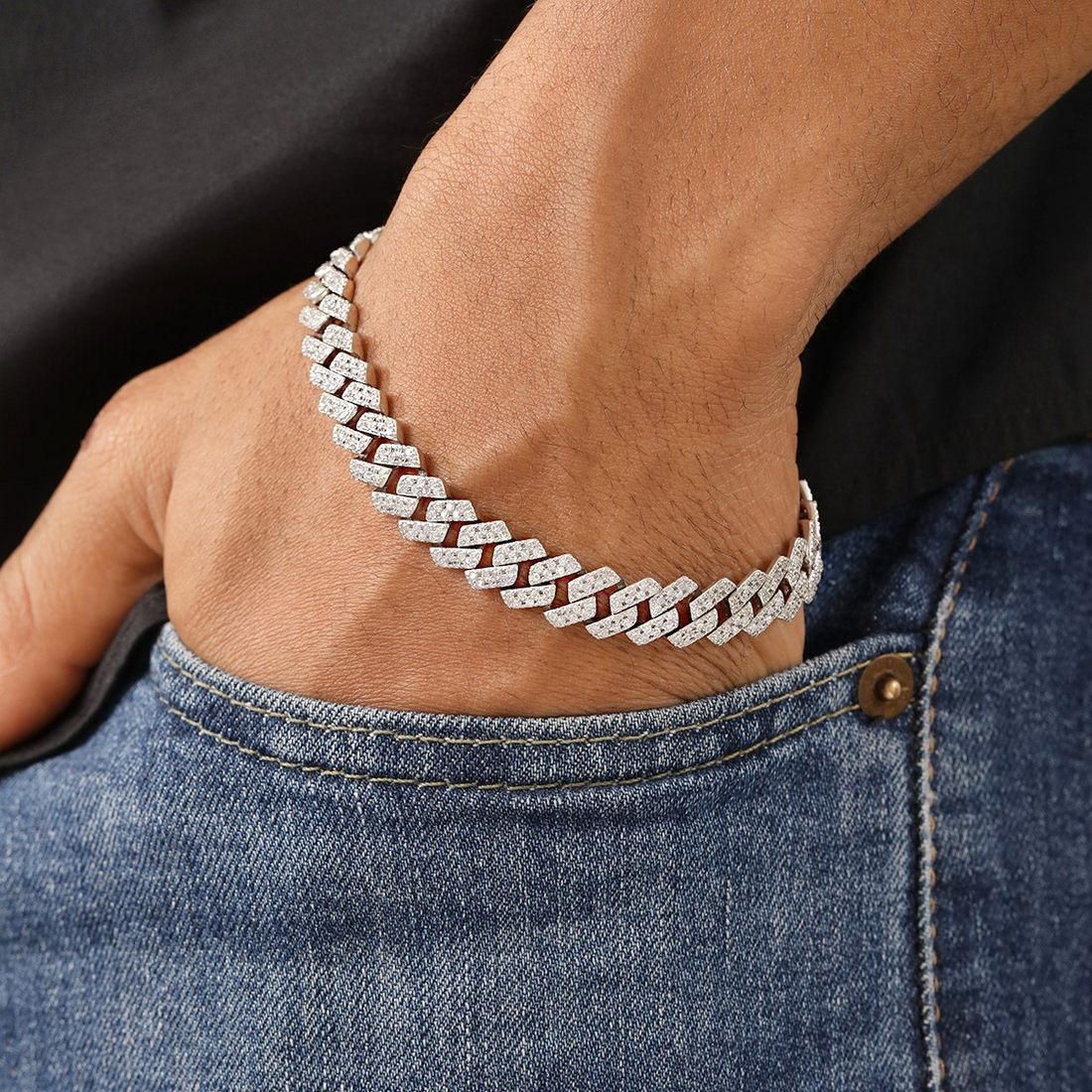 Brilliant Shine Rhodium Plated 925 Sterling Silver Men's Bracelet