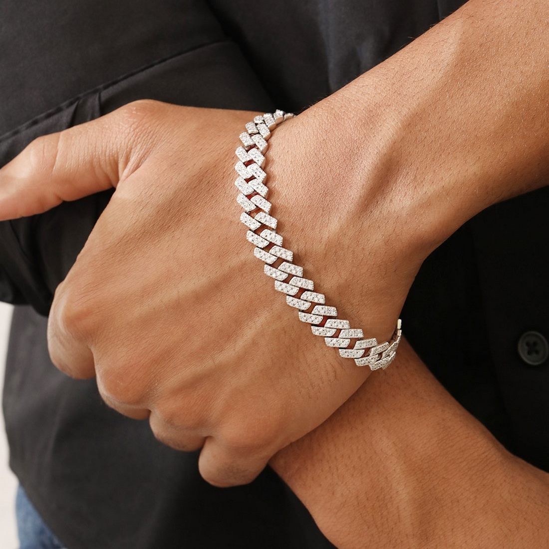 Brilliant Shine Rhodium Plated 925 Sterling Silver Men's Bracelet