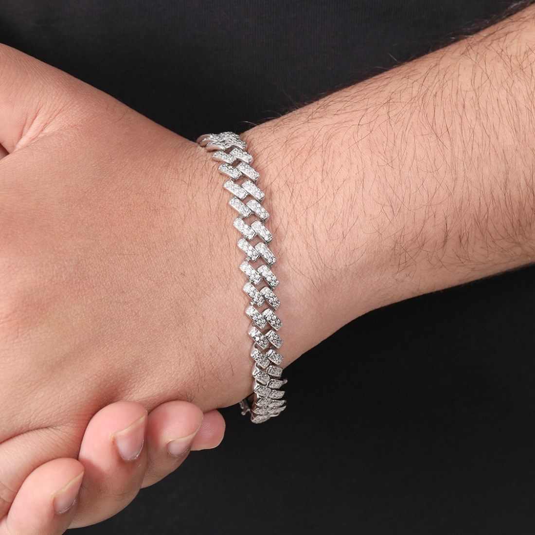 Brilliant Shine Rhodium Plated 925 Sterling Silver Men's Bracelet