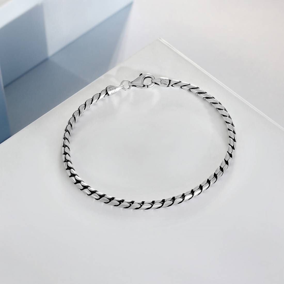 Minimalist Rhodium-Plated 925 Sterling Silver Men's Chain Bracelet (One Size)