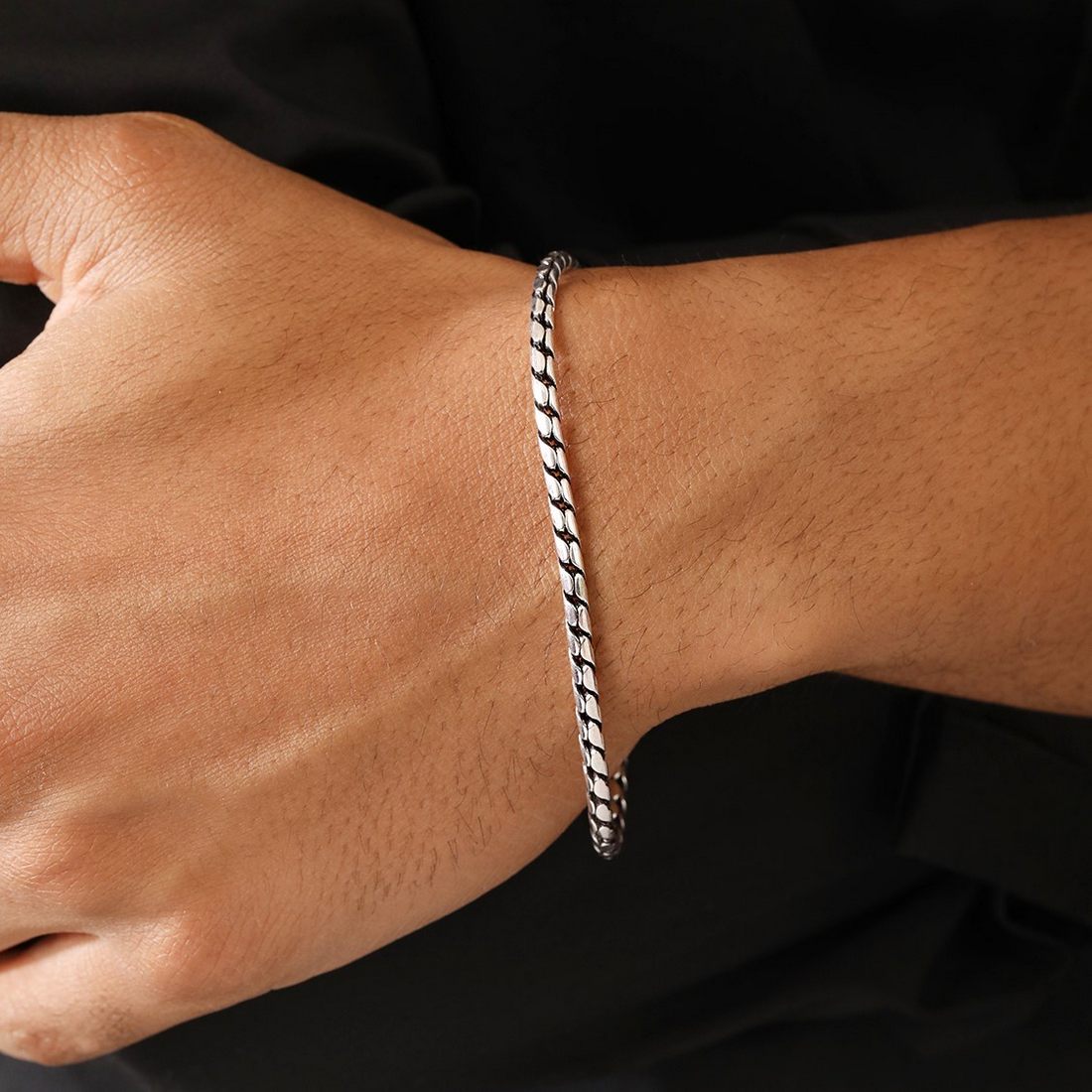 Minimalist Rhodium-Plated 925 Sterling Silver Men's Chain Bracelet (One Size)