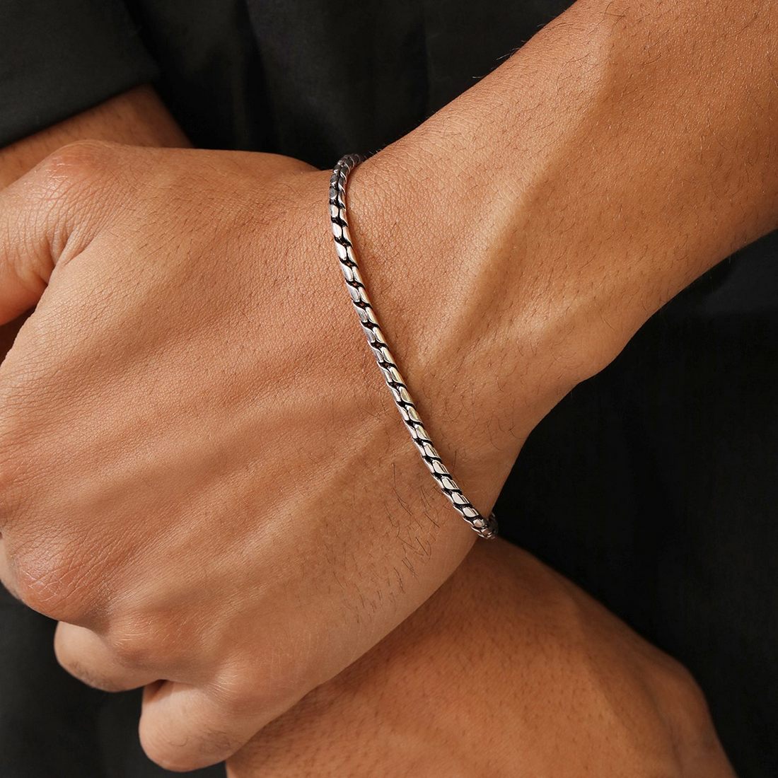 Minimalist Rhodium-Plated 925 Sterling Silver Men's Chain Bracelet (One Size)