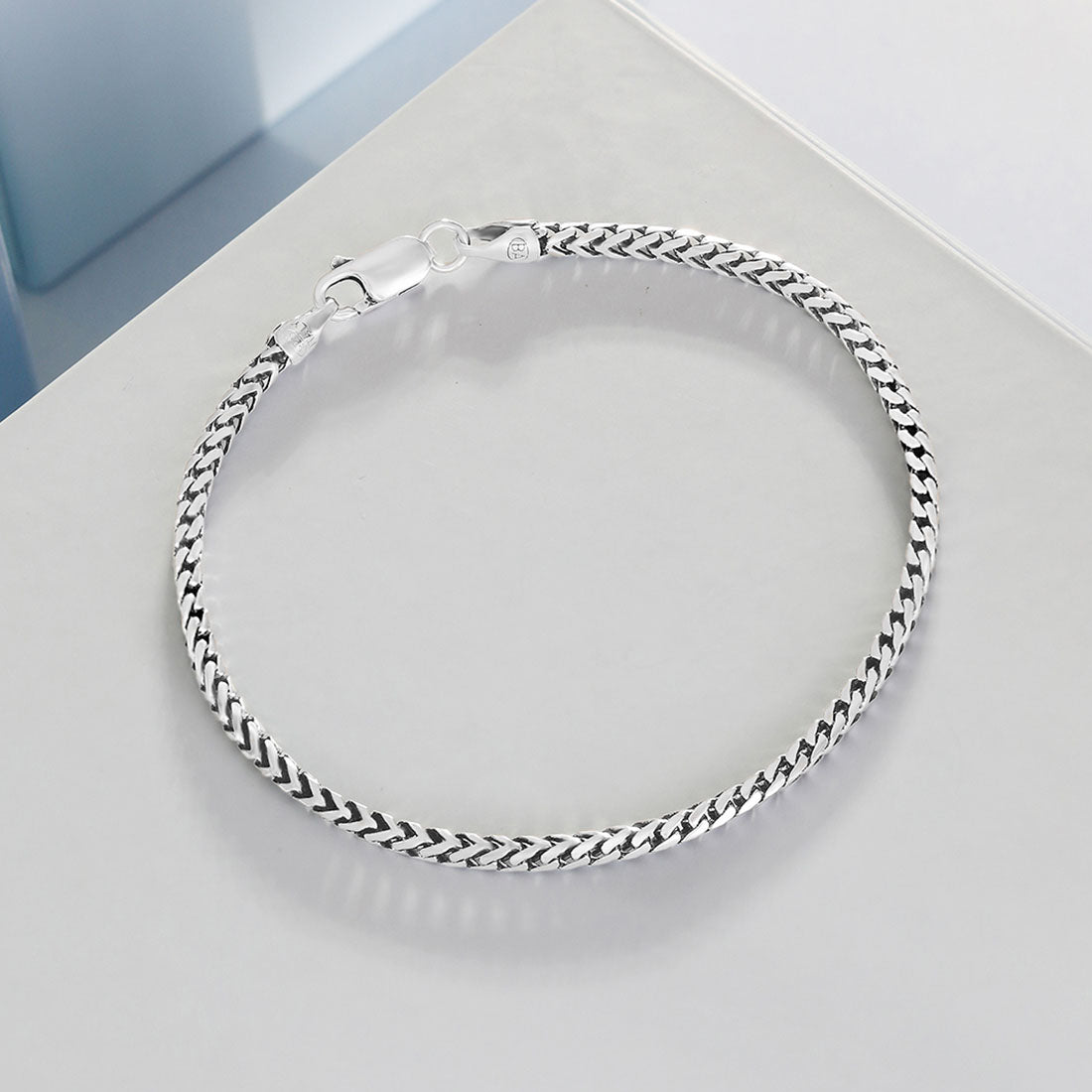 Dual Tone 925 Sterling Silver Men's Chain Bracelet (One Size)