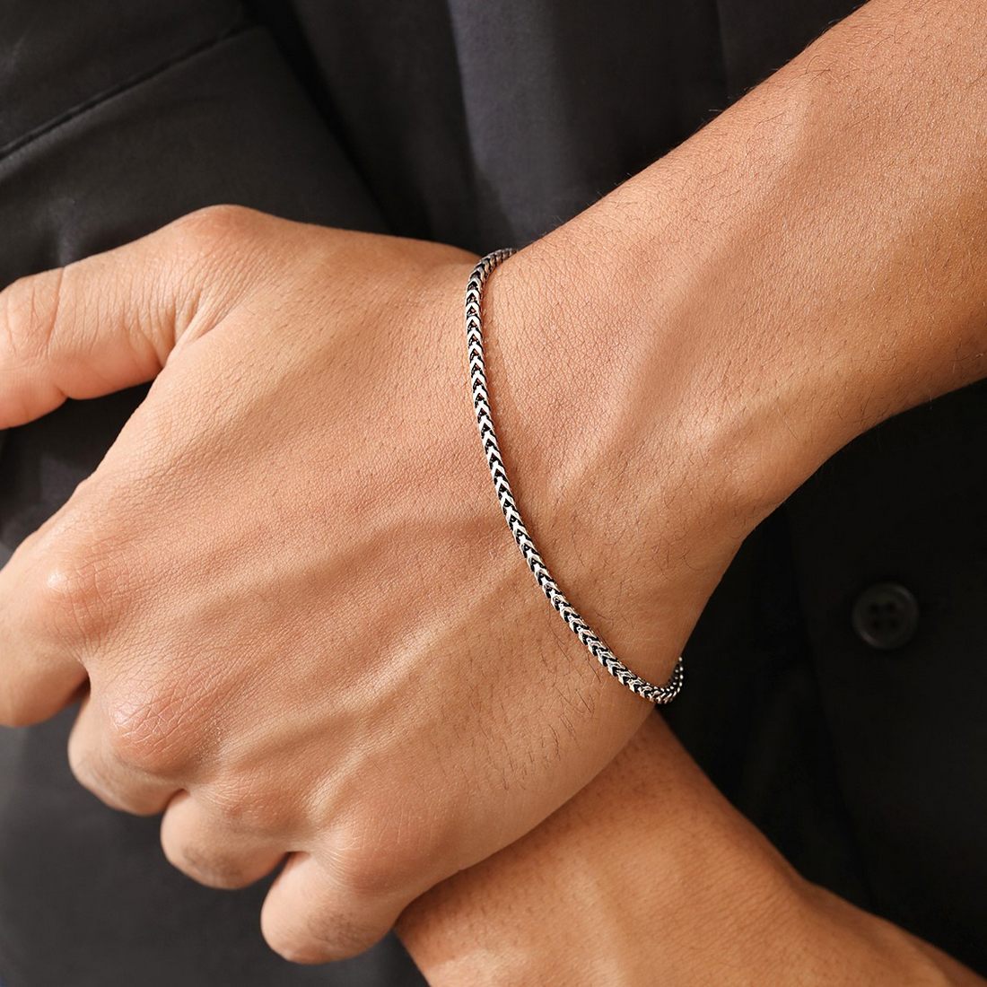 Dual Tone 925 Sterling Silver Men's Chain Bracelet (One Size)