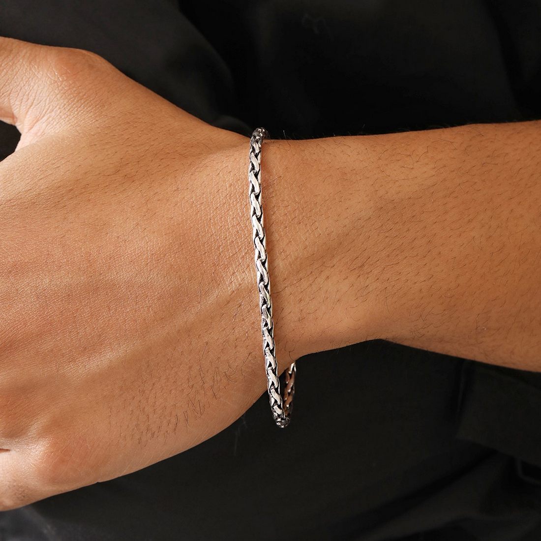 Masculine Link Rhodium Plated 925 Sterling Silver Men's Bracelet