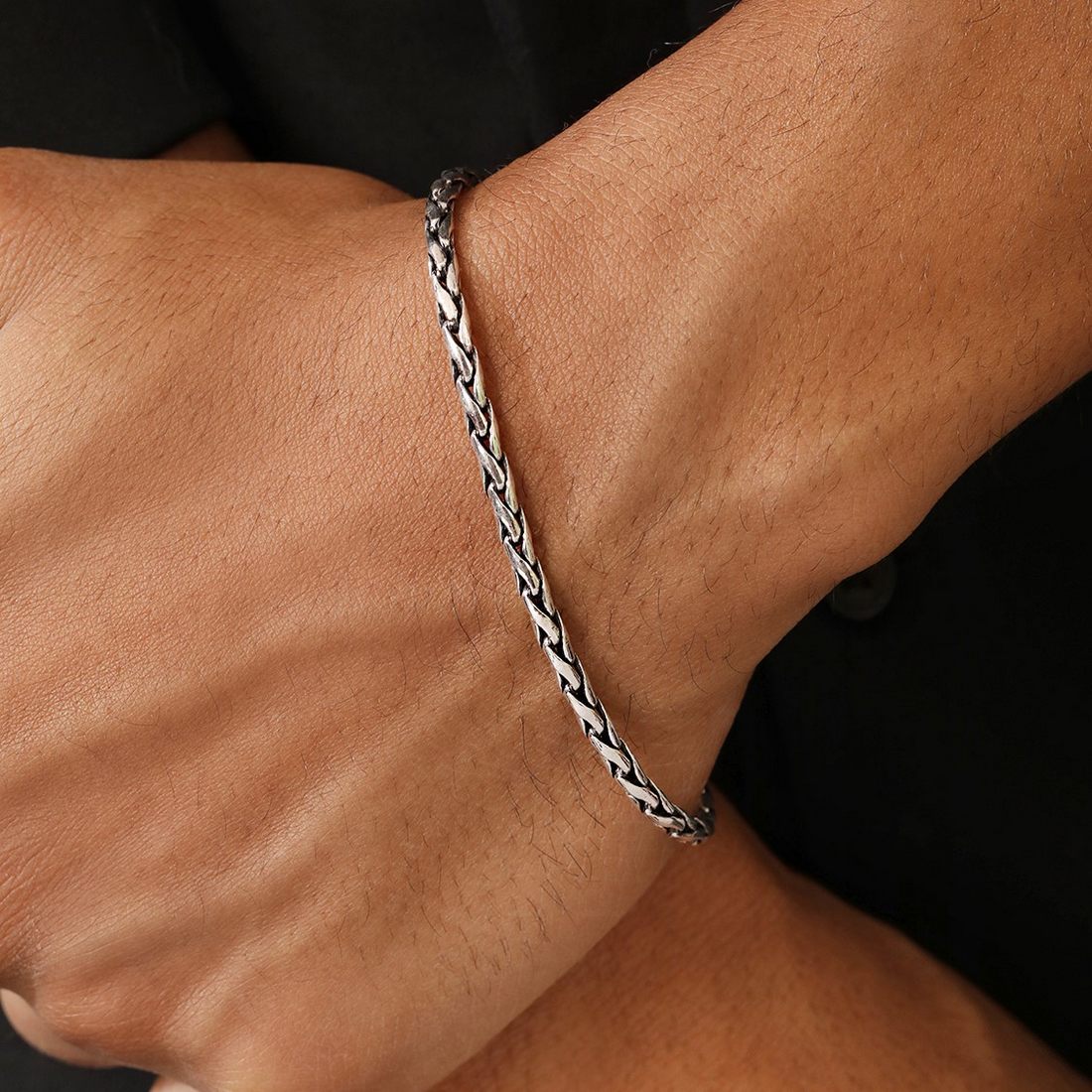 Masculine Link Rhodium Plated 925 Sterling Silver Men's Bracelet