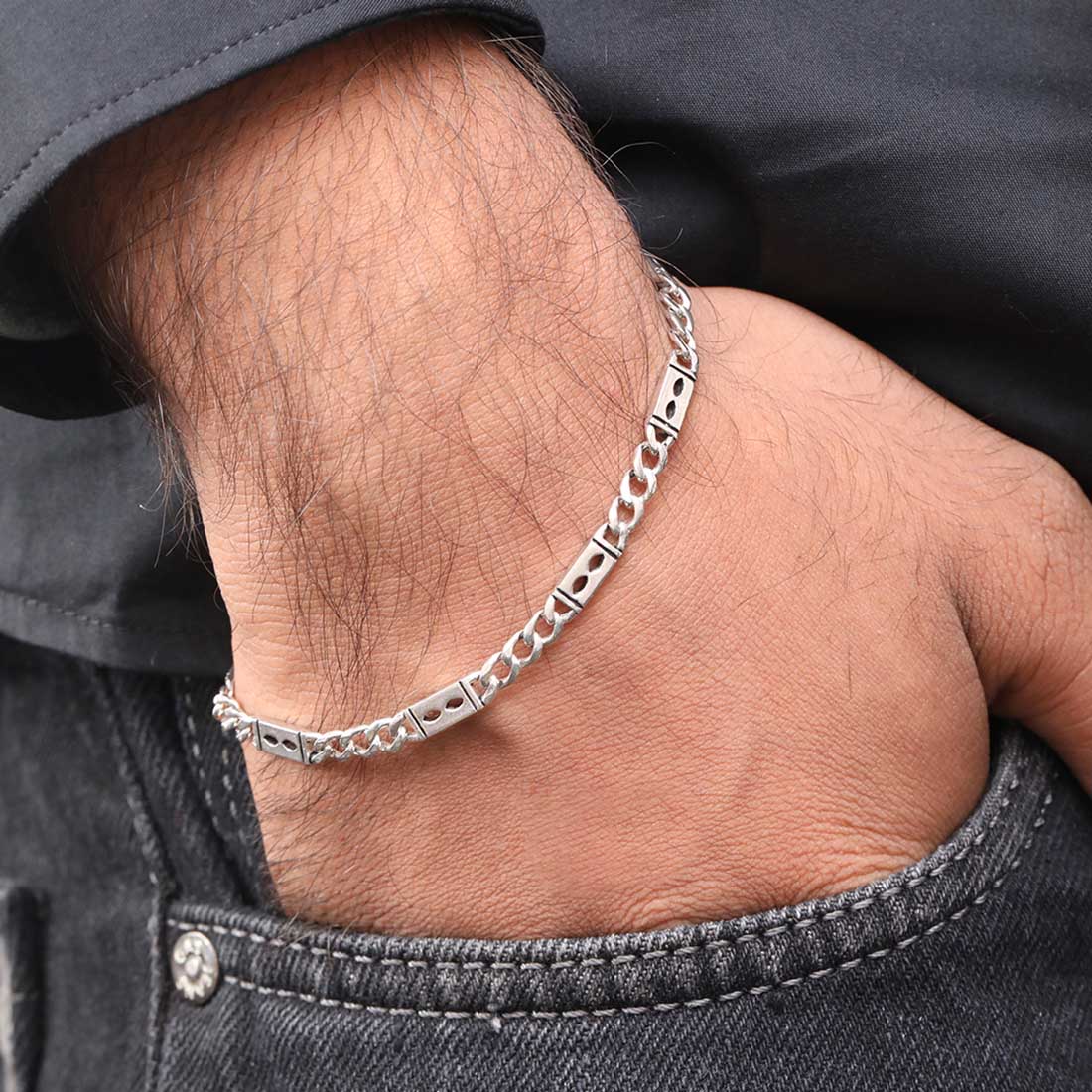 Dynamic Links Rhodium Plated 925 Sterling Silver Men's Bracelet