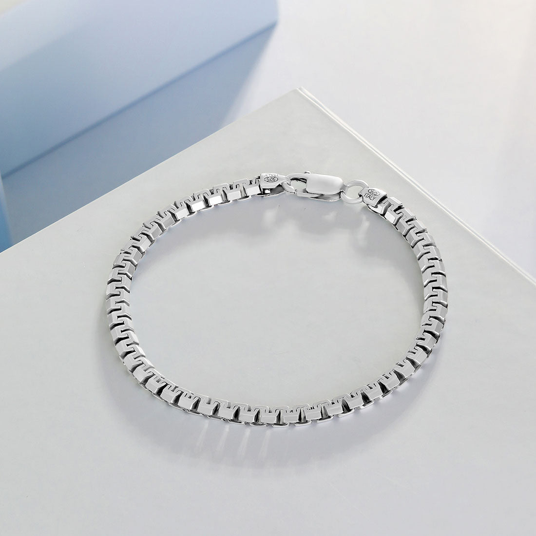 Iconic Rhodium-Plated 925 Sterling Silver Men's Chain Bracelet (One Size)