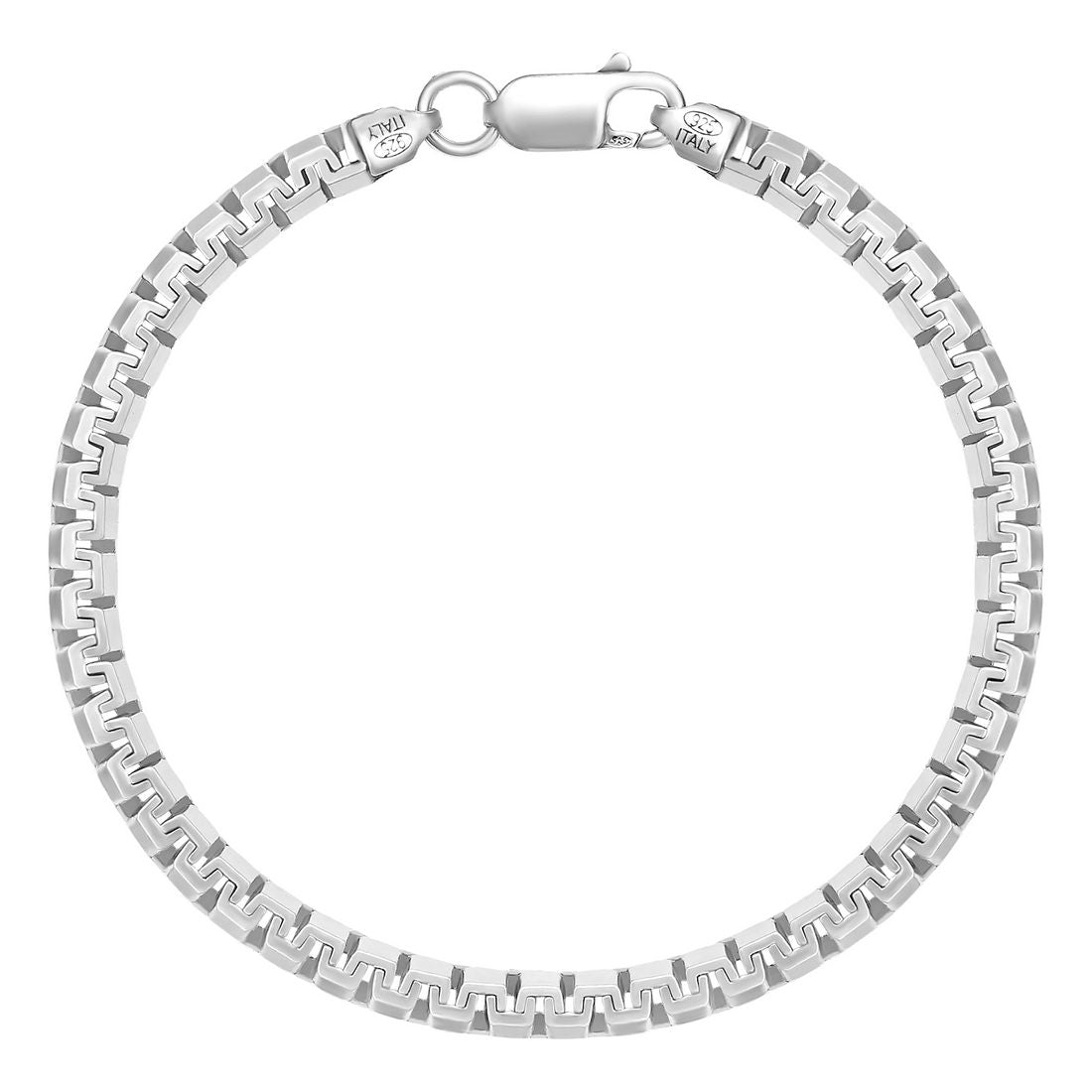 Iconic Rhodium-Plated 925 Sterling Silver Men's Chain Bracelet (One Size)