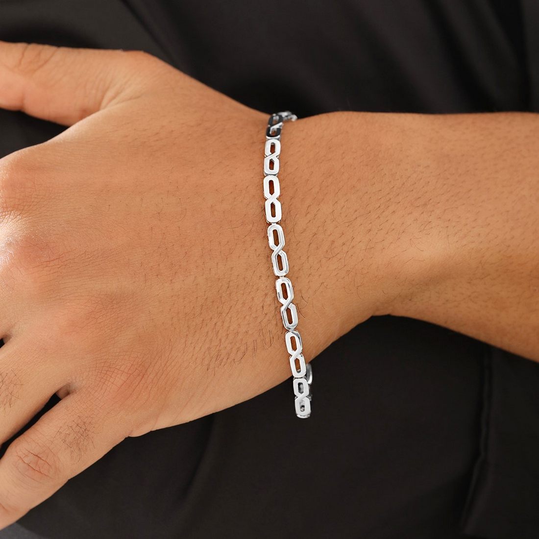 Vivid Rhodium-Plated 925 Sterling Silver Men's Chain Bracelet (One Size)