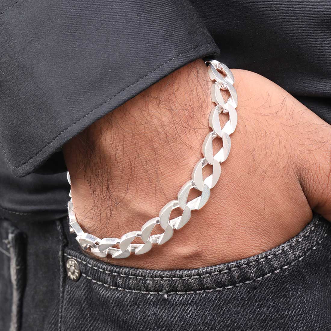 Curb Edge Silver Plated 925 Sterling Silver Men's Bracelet