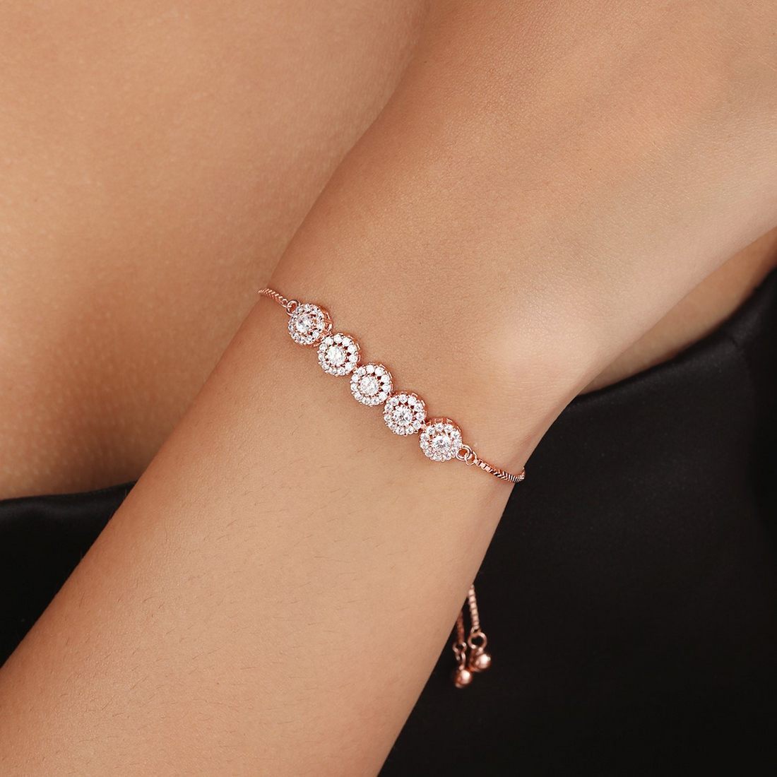 Lustrous CZ Rose Gold Plated 925 Sterling Silver Bracelet