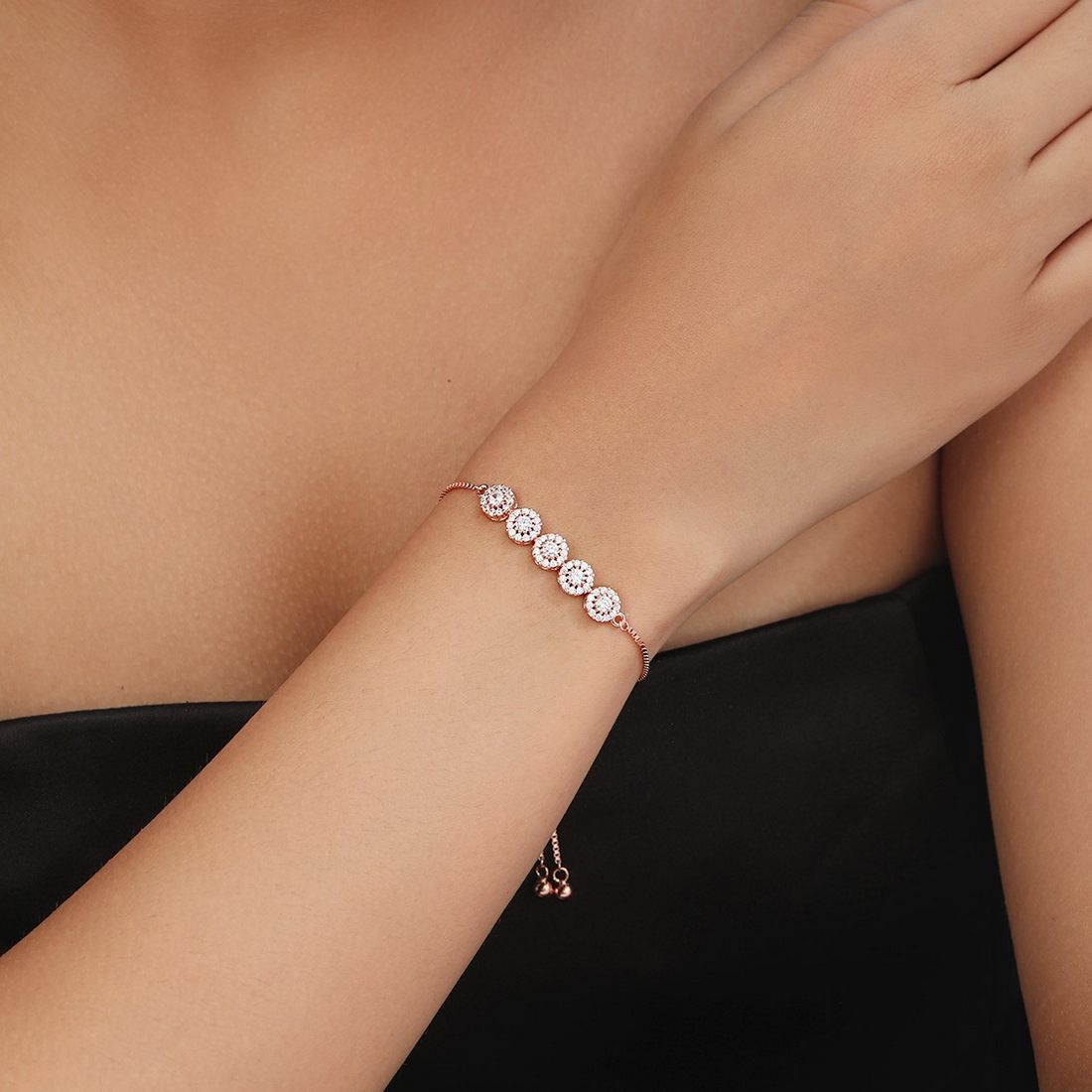 Lustrous CZ Rose Gold Plated 925 Sterling Silver Bracelet