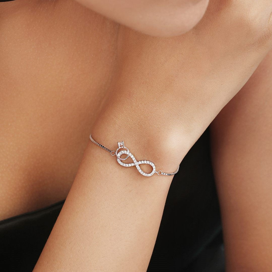 Timeless Infinity Rhodium Plated 925 Sterling Silver Bracelet