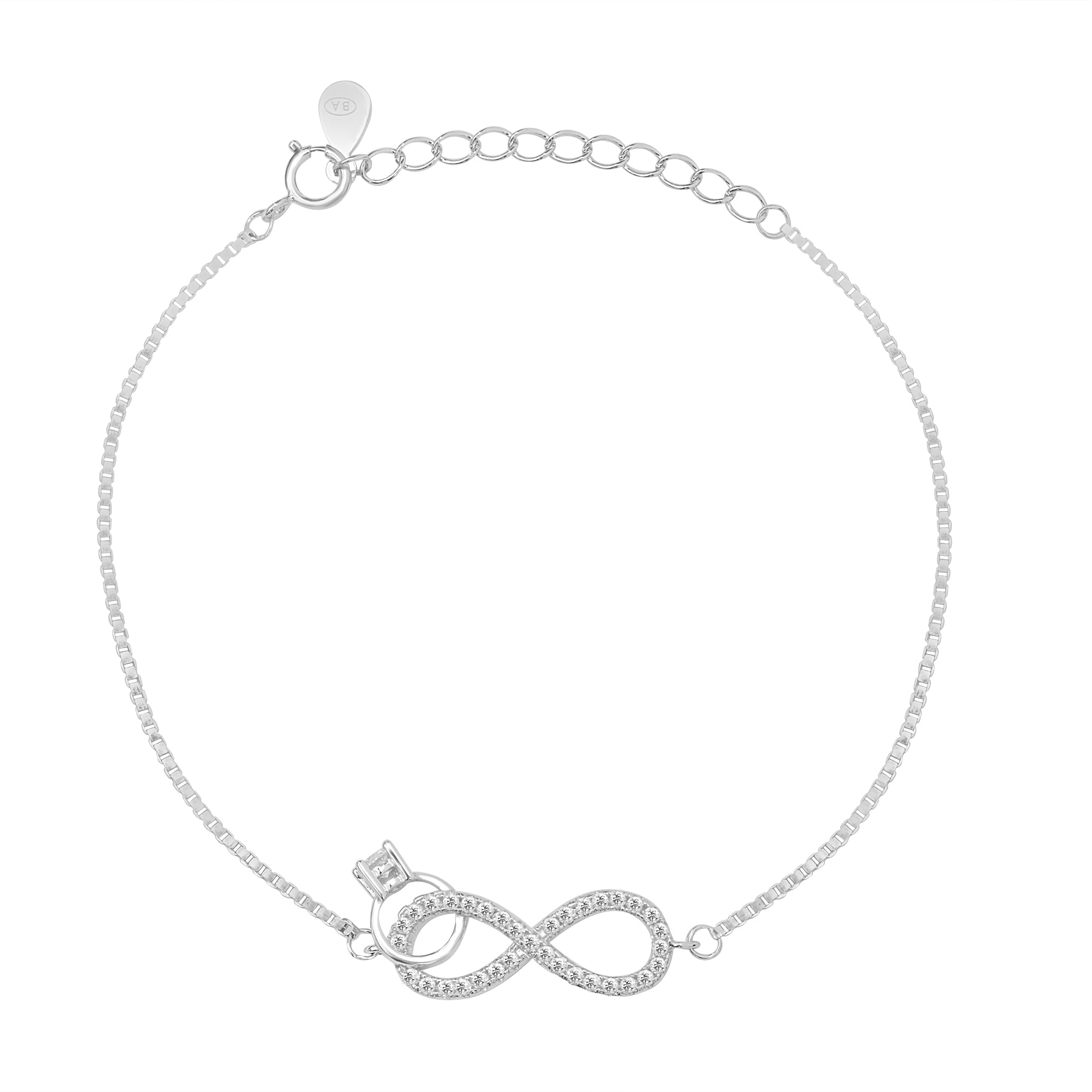 Timeless Infinity Rhodium Plated 925 Sterling Silver Bracelet