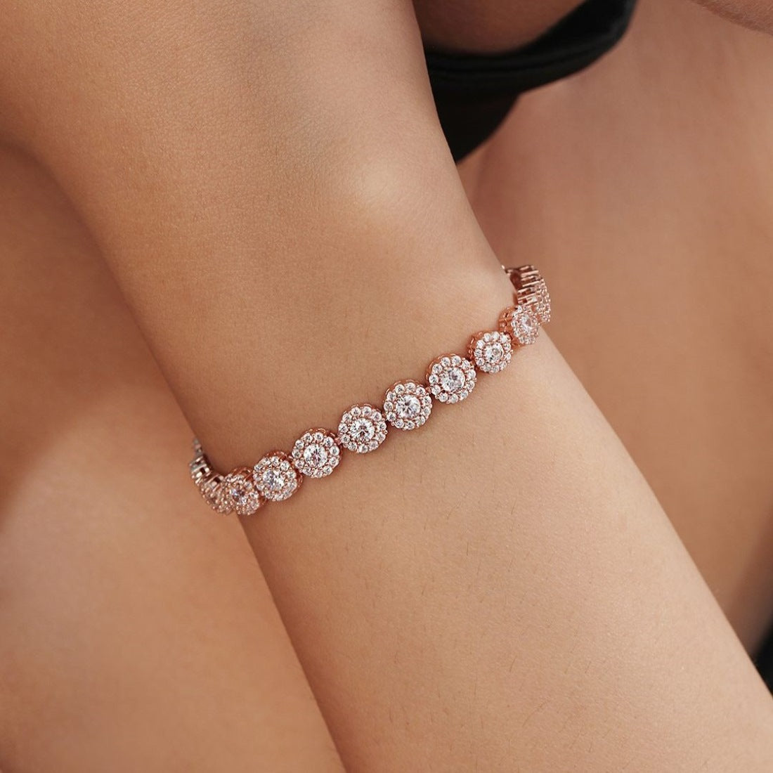 Shimmering Charm Rose Gold Plated 925 Sterling Silver Bracelet