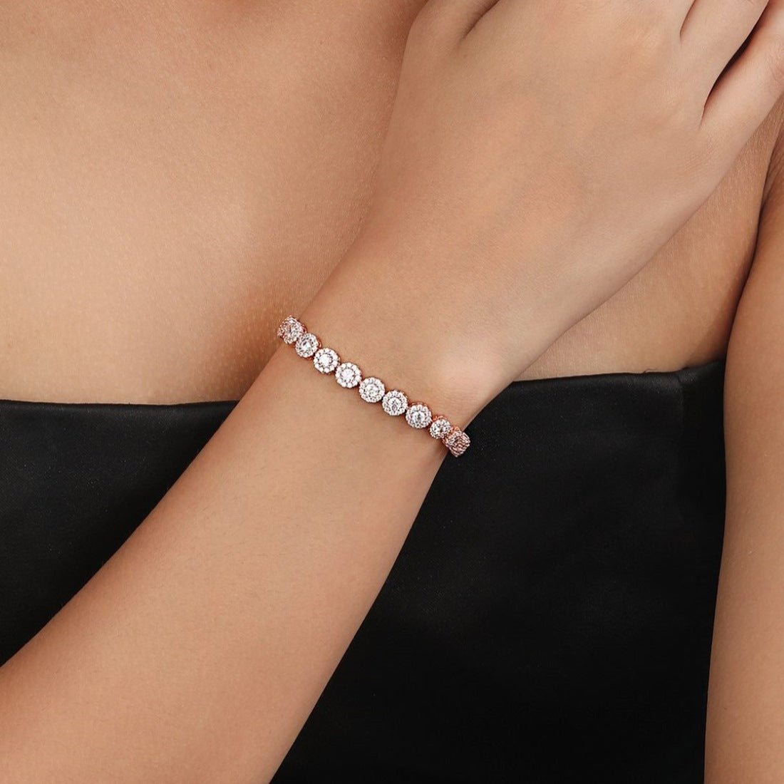 Shimmering Charm Rose Gold Plated 925 Sterling Silver Bracelet