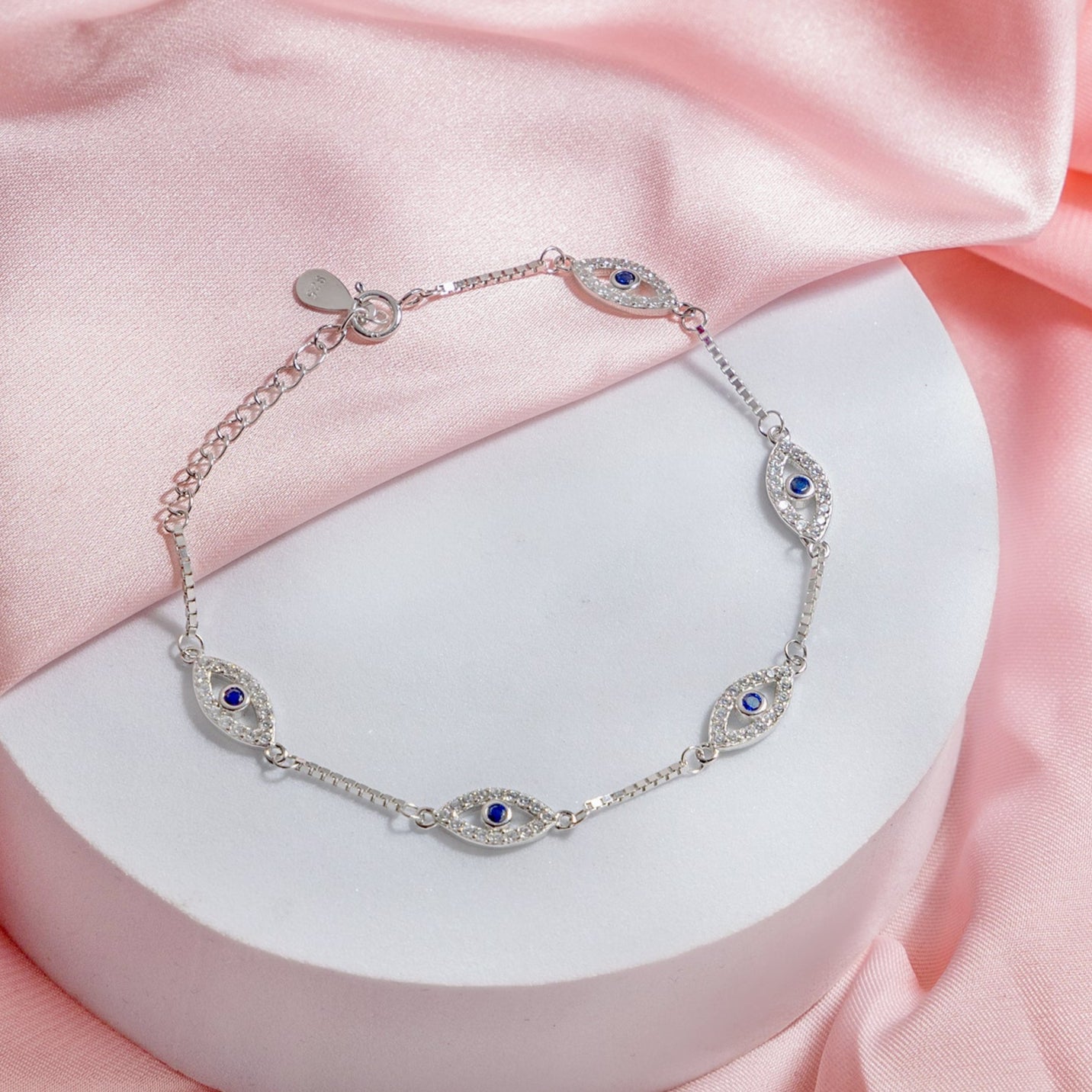 Eye Amulet Rhodium Plated 925 Sterling Silver Bracelet