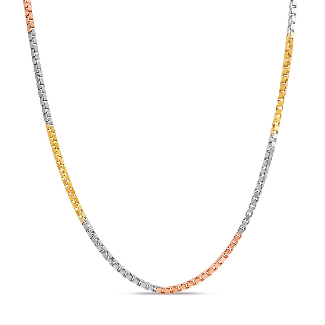 Tri-Tone Elegance Triple Tone Plated 925 Sterling Silver Box Chain