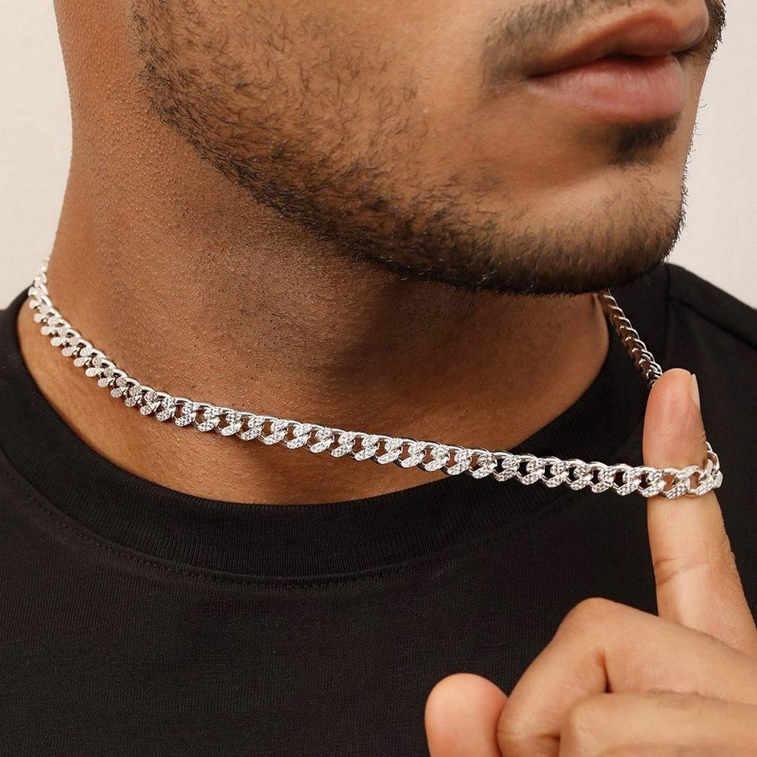 Masculine Links Rhodium Plated 925 Sterling Silver Men's Chain