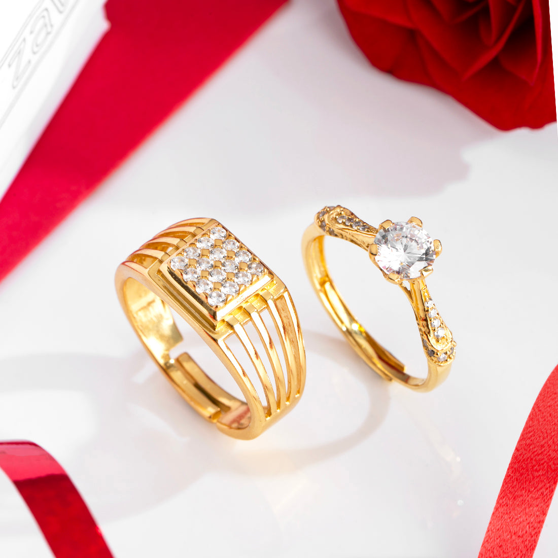 Golden Unity - His and Hers Gold Plated Couple Ring Set (Adjustable)