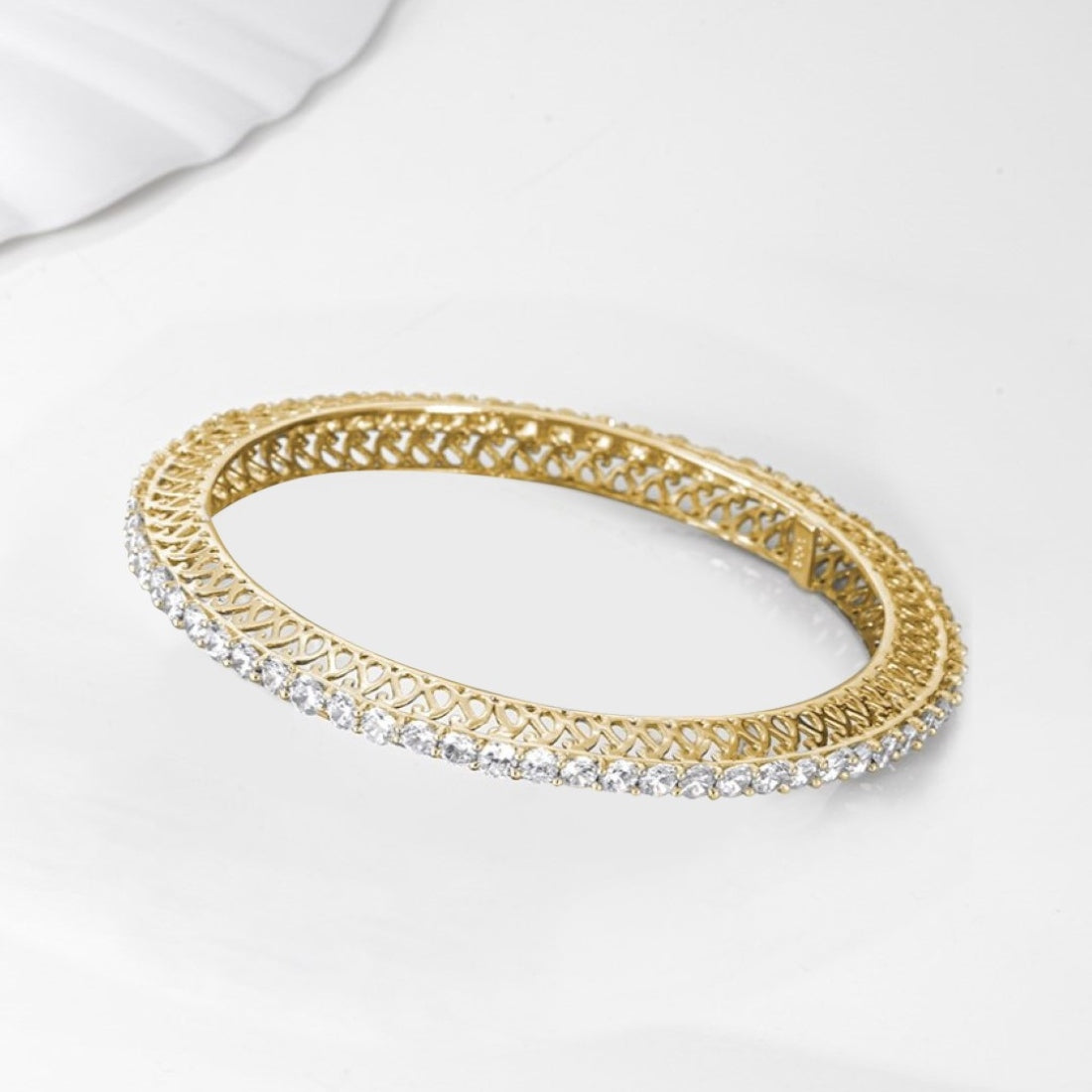 Radiant CZ Elegance: Gold-Plated 925 Sterling Silver Women's Bangle