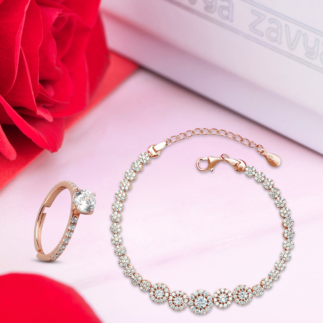 Eternal Sparkle Rose Gold-Plated 925 Sterling Silver Jewellery Set – Zavya