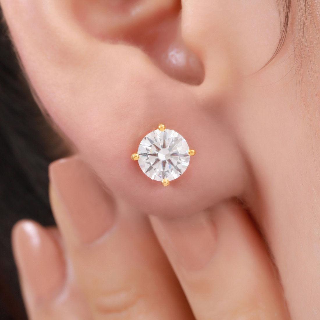 Dazzling Solitude Gold-Plated 925 Sterling Silver Stud Earrings