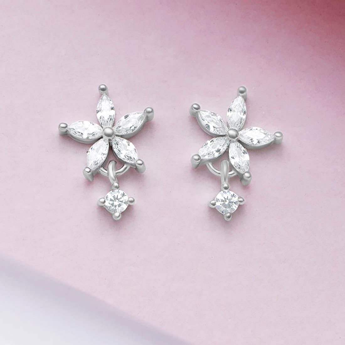 CZ Studded Star  925 Sterling Silver Earrings