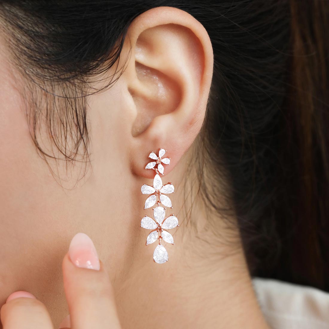 Floral CZ Rose Gold Plated 925 Sterling Silver Earring