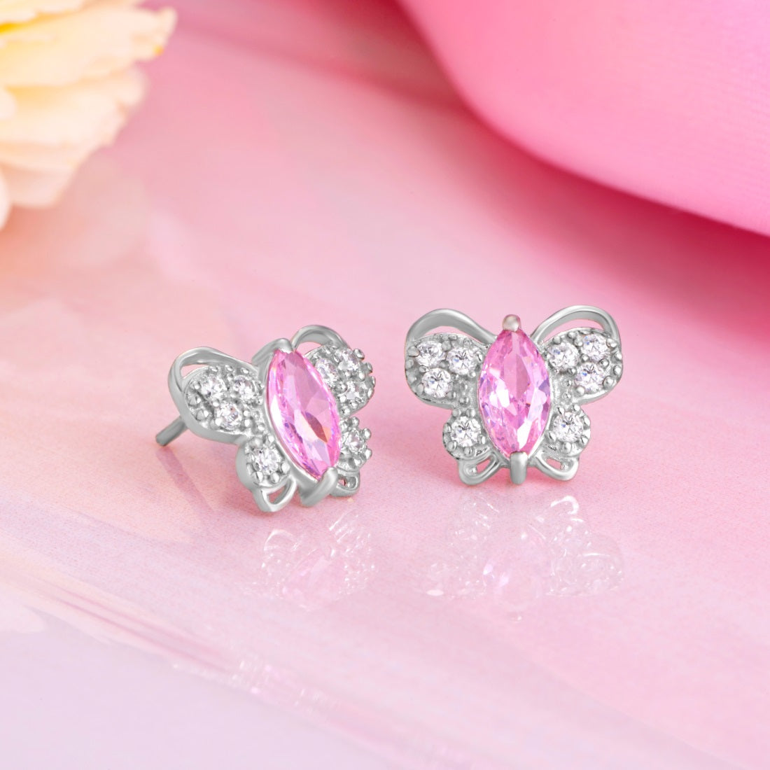 Elegant Butterfly CZ Studded 925 Silver Earrings