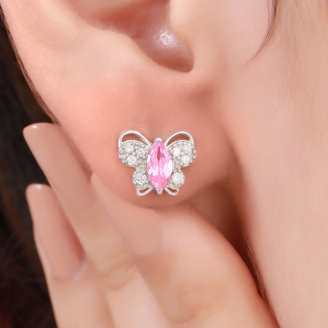 Elegant Butterfly CZ Studded 925 Silver Earrings