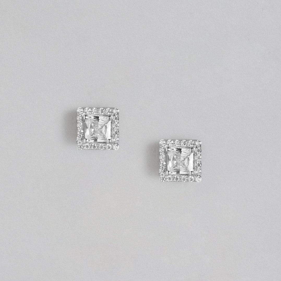 CZ Studded Rhodium Plated 925 Sterling Silver Studs