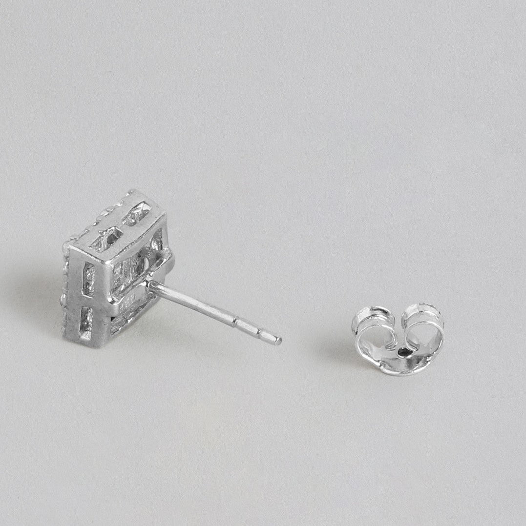 CZ Studded Rhodium Plated 925 Sterling Silver Studs