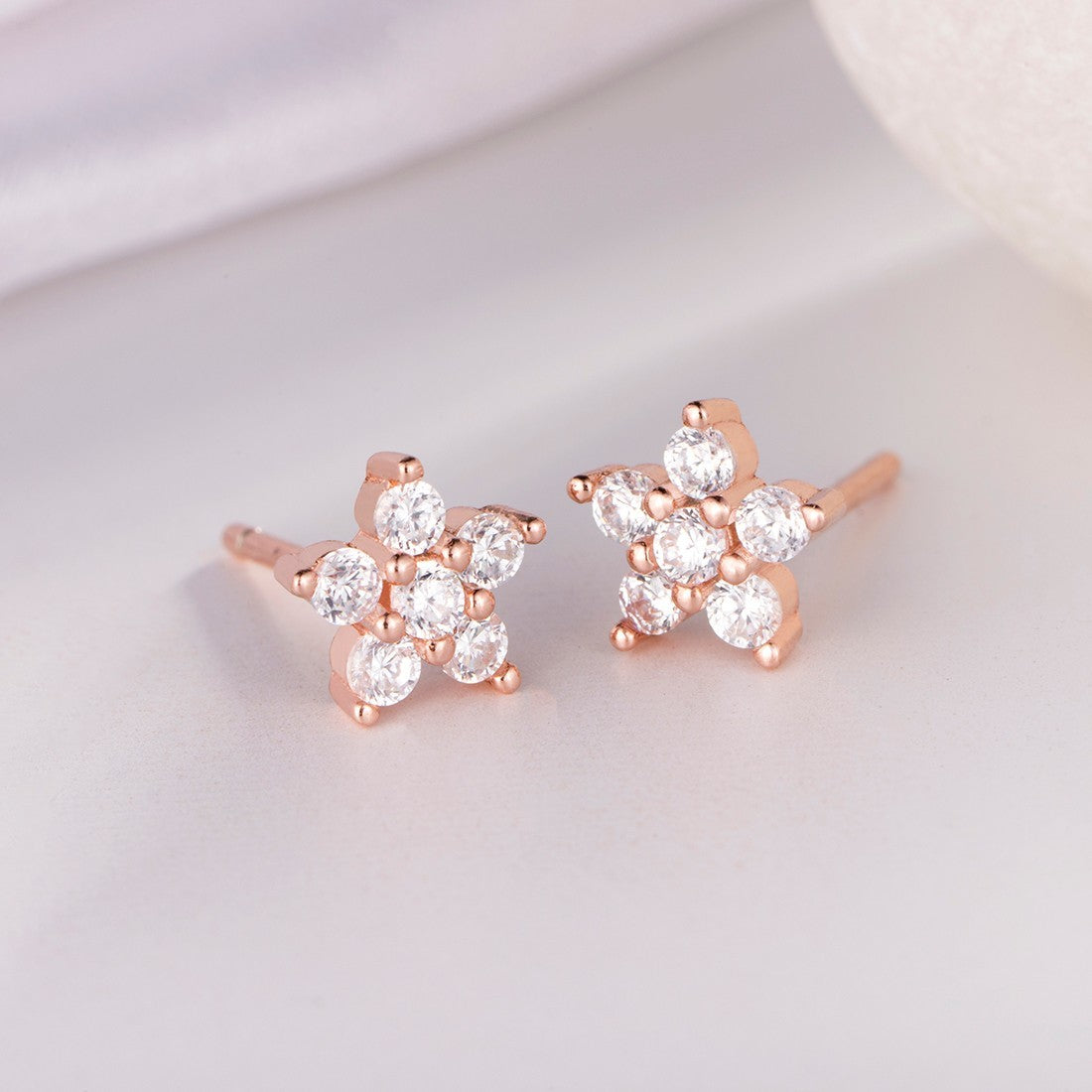 Star CZ Studded Rose Gold Plated 925 Sterling Silver Studs